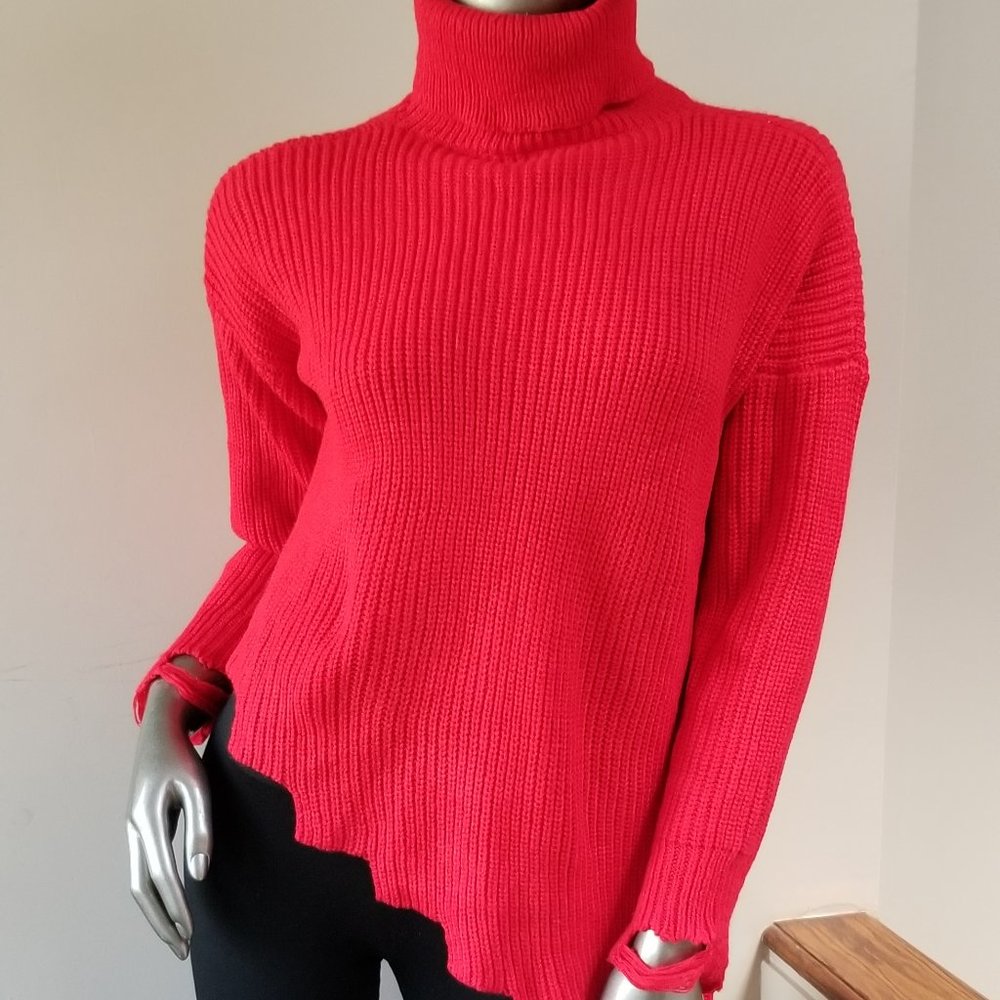Red Asymmetrical Sweater - with Free Gift